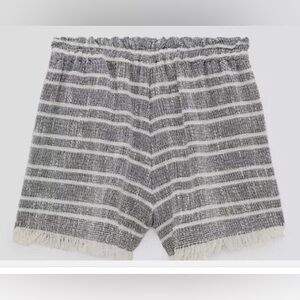 ZARA Tweed shorts Elastic High Waist Fringe Cotton Blend Raw Hem Trim Size M